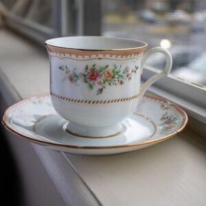 Mikasa Ribbon Pink L9315 Teacup and Saucer Cottage Garden Granny Core